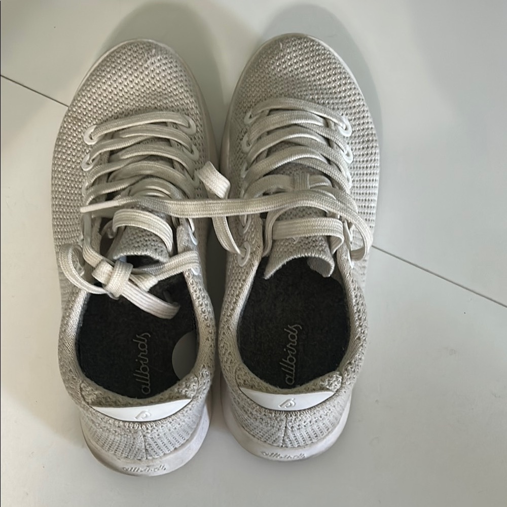 Allbirds White Knit Lace-Up Shoes